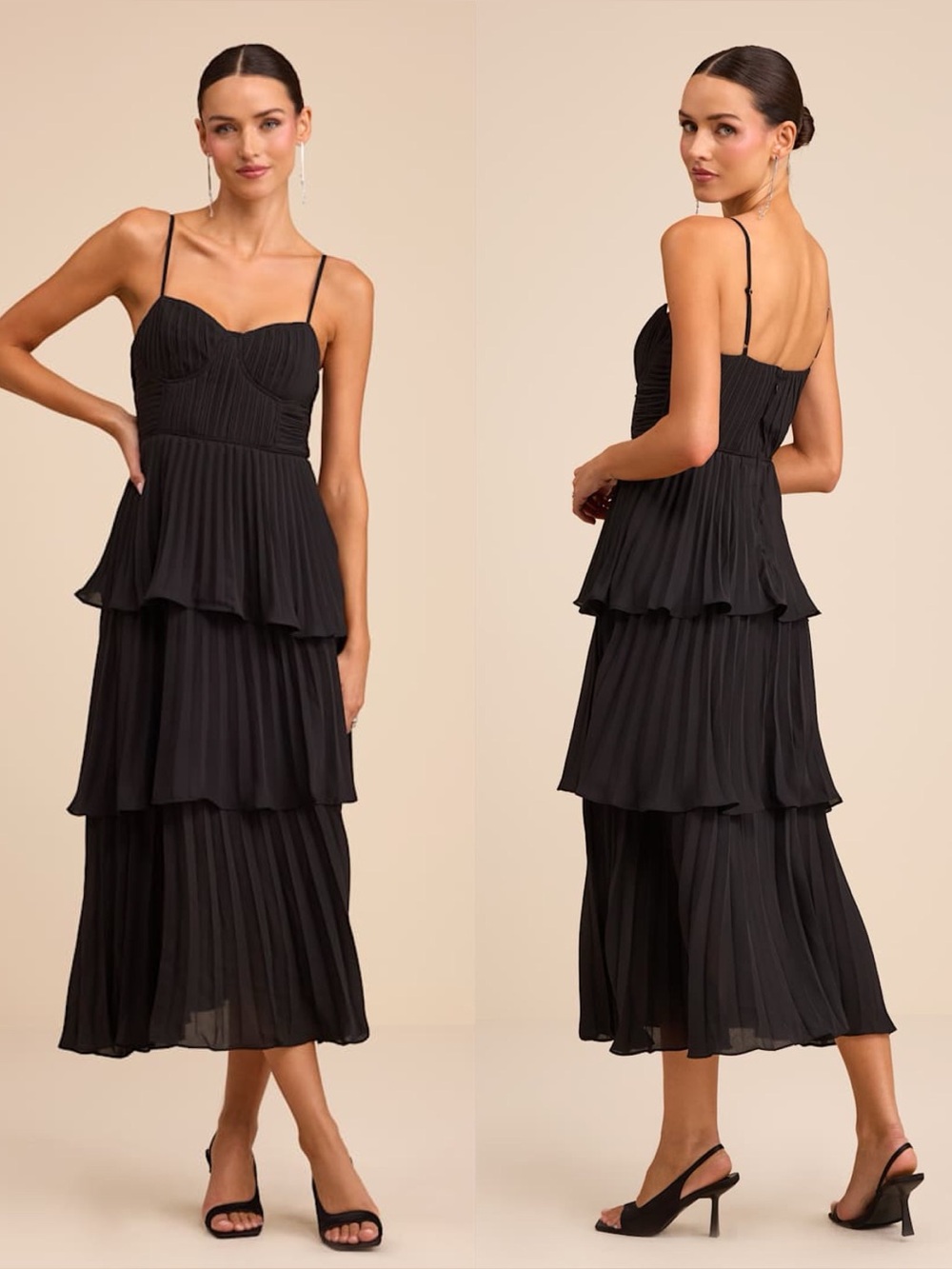 LULU'S Cascading Crush Black
Tiered Bustier Midi Dress